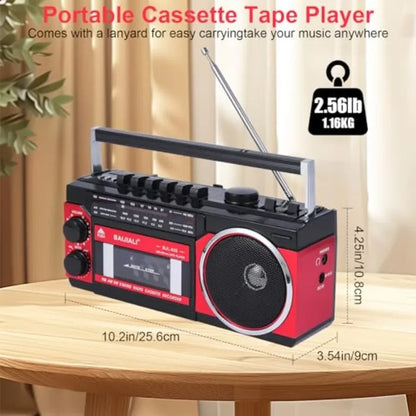 Portable Cassette Player with AM/FM/SW Radio and BT, Boombox for Home and Travel, Record from Radio, Play via SD/USB, Headphone