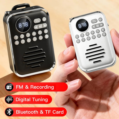 Mini Portable FM Radio HD Display Digital Radios Recevier  Wireless Bluetooth Speaker Voice Recorder Rechargeable TF Card  Playe