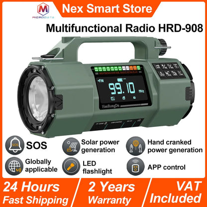 New Outdoor Multifunctional Radio FM/MW/SW/VHF/WB,Manual Emergency Generator,LED Flashlight Emergency Charging SOS Alarm,5000mAh