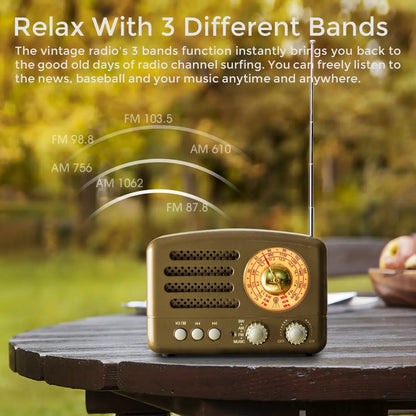 PRUNUS J-160 Classical Retro FM AM Desktop Radio Receiver Rechargeable Portable MP3 Radios Stereo 3W Bluetooth Speaker AUX USB