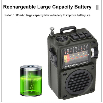 HRD-700 Full Band MW/FM /SW/WB Radio Portable Multimedia Music Player Portable Receive Signal Rechargeable Support Bluetooth TF