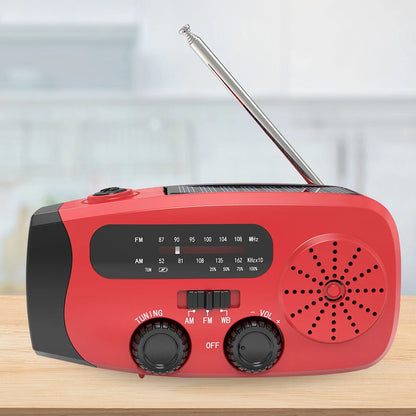 Portable Emergency Crank Radio FM/AM/WB Weather Radio with LED Flashlight Multifunctional Solar Power Radio for Outdoor Survival