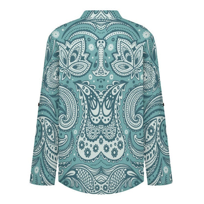 Stand-up Collar Long-sleeved Shirt Paisley  Customization Women’s V-Neck Blouses,long Sleeve,Roll-Up Sleeve Shirt