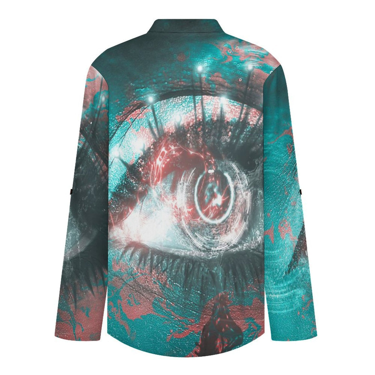 Stand-up Collar Long-sleeved Shirt Blue, Eyes, Abstract Painting  Customization Women’s V-Neck Blouses,long Sleeve,Roll-Up Sleeve Shirt
