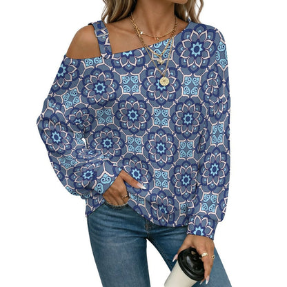Batik Fall Casual Asymmetric Shoulder Knit Top with Buckle Detail