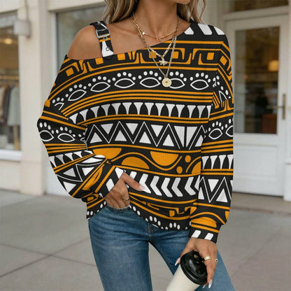 Long Sleeve Relaxed-Fit Solid Pullover African Pattern