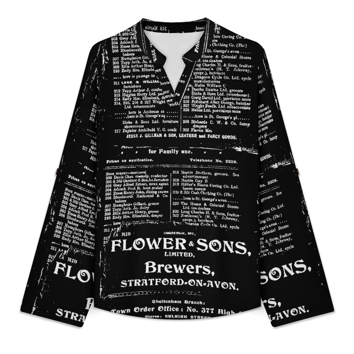 Stand-up Collar Long-sleeved Shirt Newspaper Vintage Dress white S Women’s V-Neck Blouses