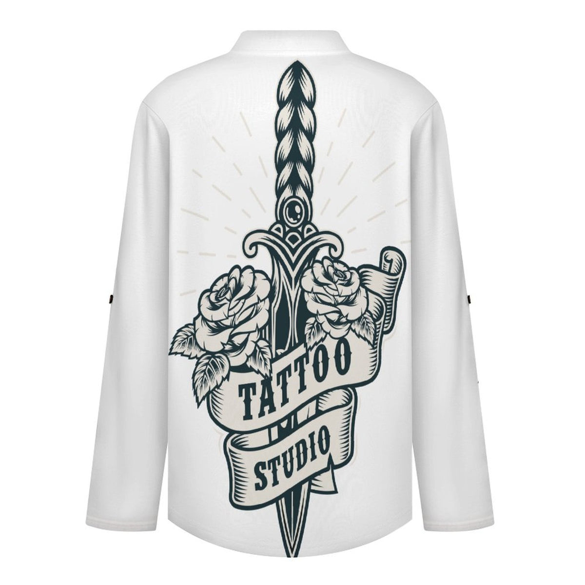 Dagger, Weapon Women's Notched V Neck Tunic Tops, Roll Up 3/4 Sleeve Button Cuff Casual Blouse, Hem Loose Work Shirts
