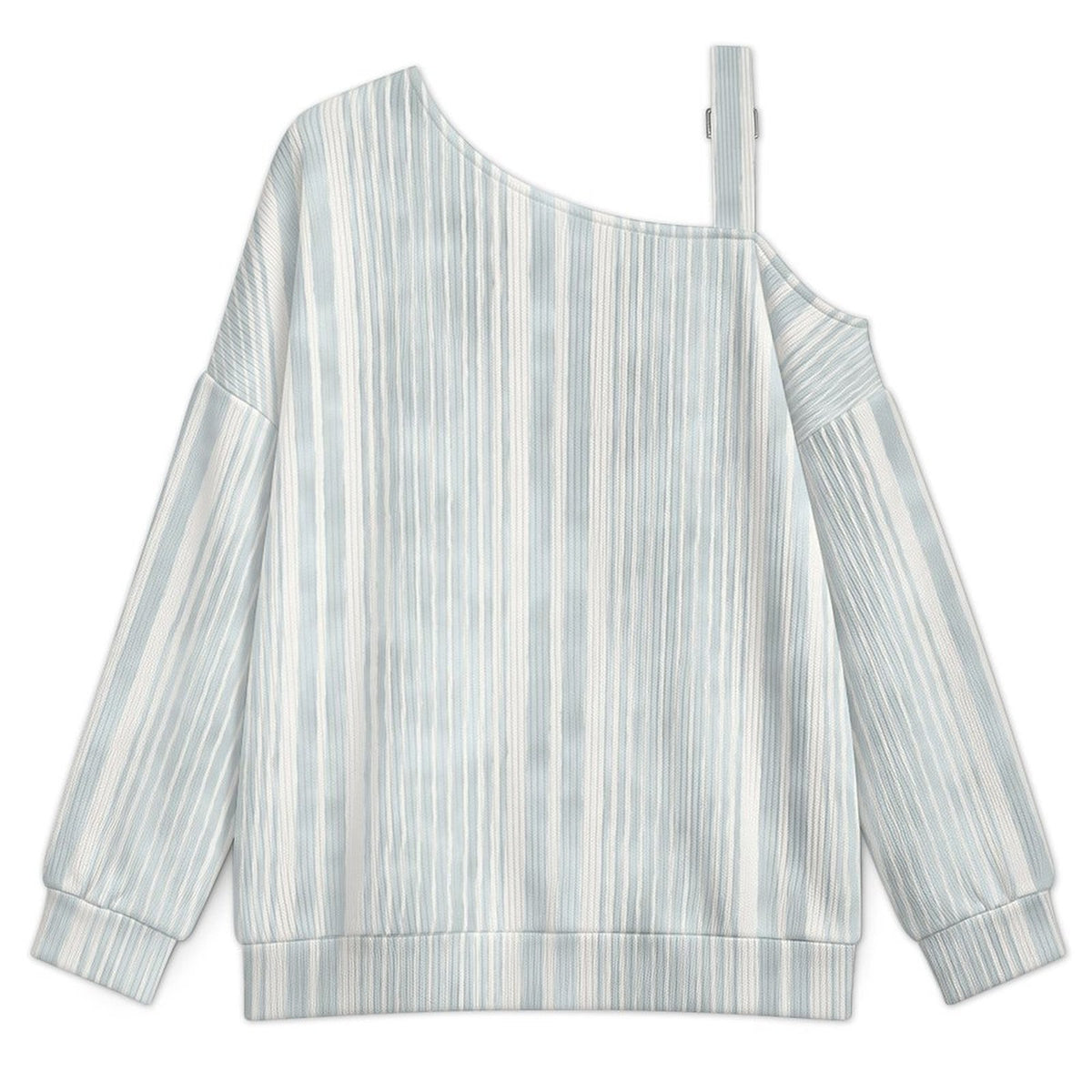 Off-the-shoulder Sweater Fashion Stripe  Asymmetric Cold Shoulder Knit Sweater for Women, Adjustable Buckle Strap Long Sleeve Casual Slouchy Pullover