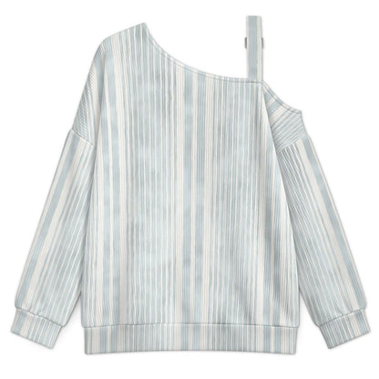 Off-the-shoulder Sweater Fashion Stripe  Asymmetric Cold Shoulder Knit Sweater for Women, Adjustable Buckle Strap Long Sleeve Casual Slouchy Pullover