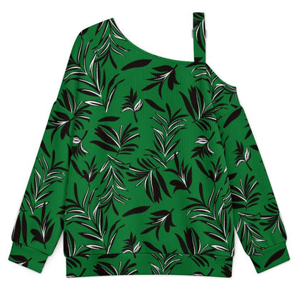 Women’s Off-Shoulder Knit Sweater Plant Green Black Dress