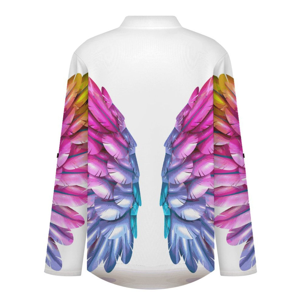 Stand-up Collar Long-sleeved Shirt Colorful Wings, Dreams  Customization Women’s V-Neck Blouses,long Sleeve,Roll-Up Sleeve Shirt