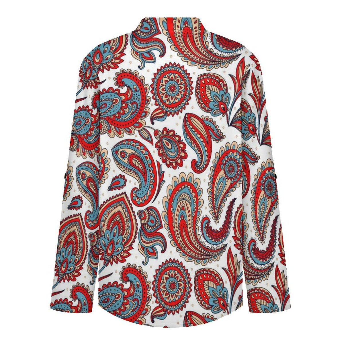 Stand-up Collar Long-sleeved Shirt Paisley  Customization Women’s V-Neck Blouses,long Sleeve,Roll-Up Sleeve Shirt