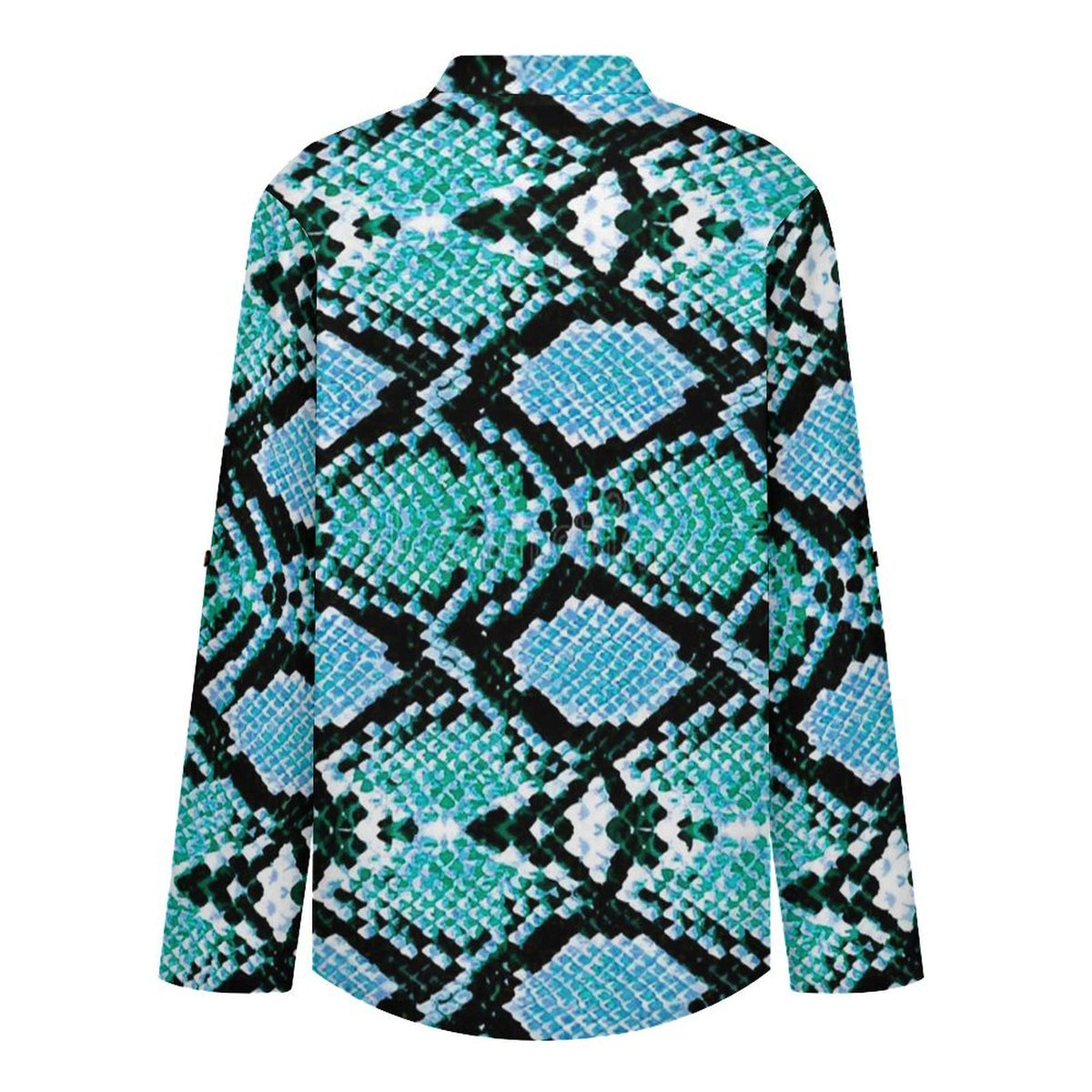 Stand-up Collar Long-sleeved Shirt Snake Skin  Customization Women’s V-Neck Blouses,long Sleeve,Roll-Up Sleeve Shirt