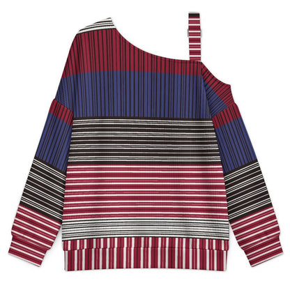 Off-the-shoulder Sweater Fashion Stripe  Asymmetric Cold Shoulder Knit Sweater for Women, Adjustable Buckle Strap Long Sleeve Casual Slouchy Pullover