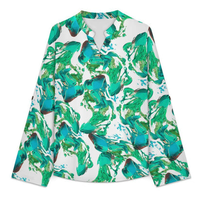 Versatile Notched V-Neck Tunic | Roll Tab 3/4 Sleeve Office Casual Top  Liquid, Repeating Pattern