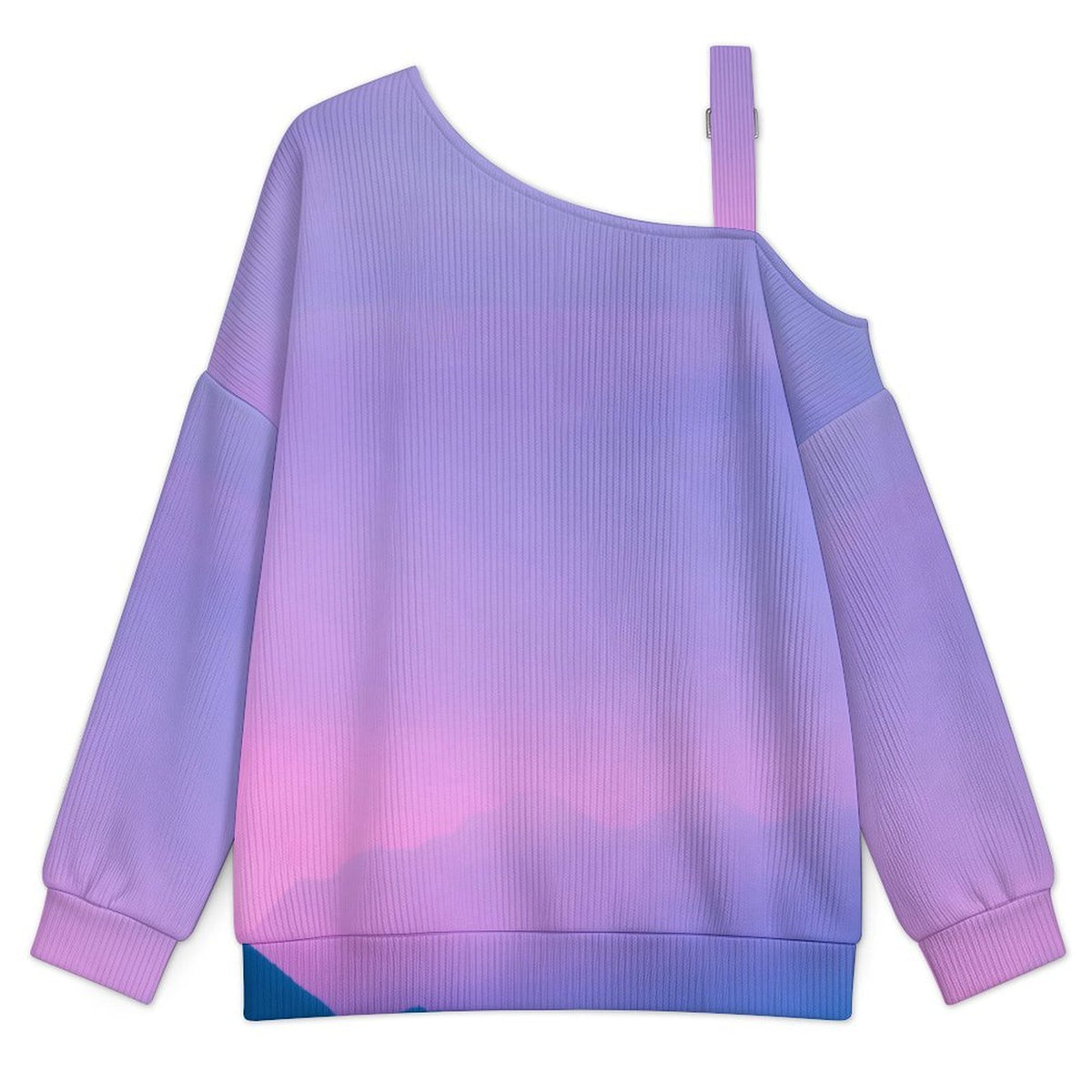 Off-the-shoulder Sweater Mist in The Mountains  Asymmetric Cold Shoulder Knit Sweater for Women, Adjustable Buckle Strap Long Sleeve Casual Slouchy Pullover
