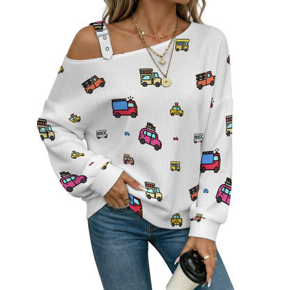 Women’s Off-Shoulder Knit Sweater Car Background