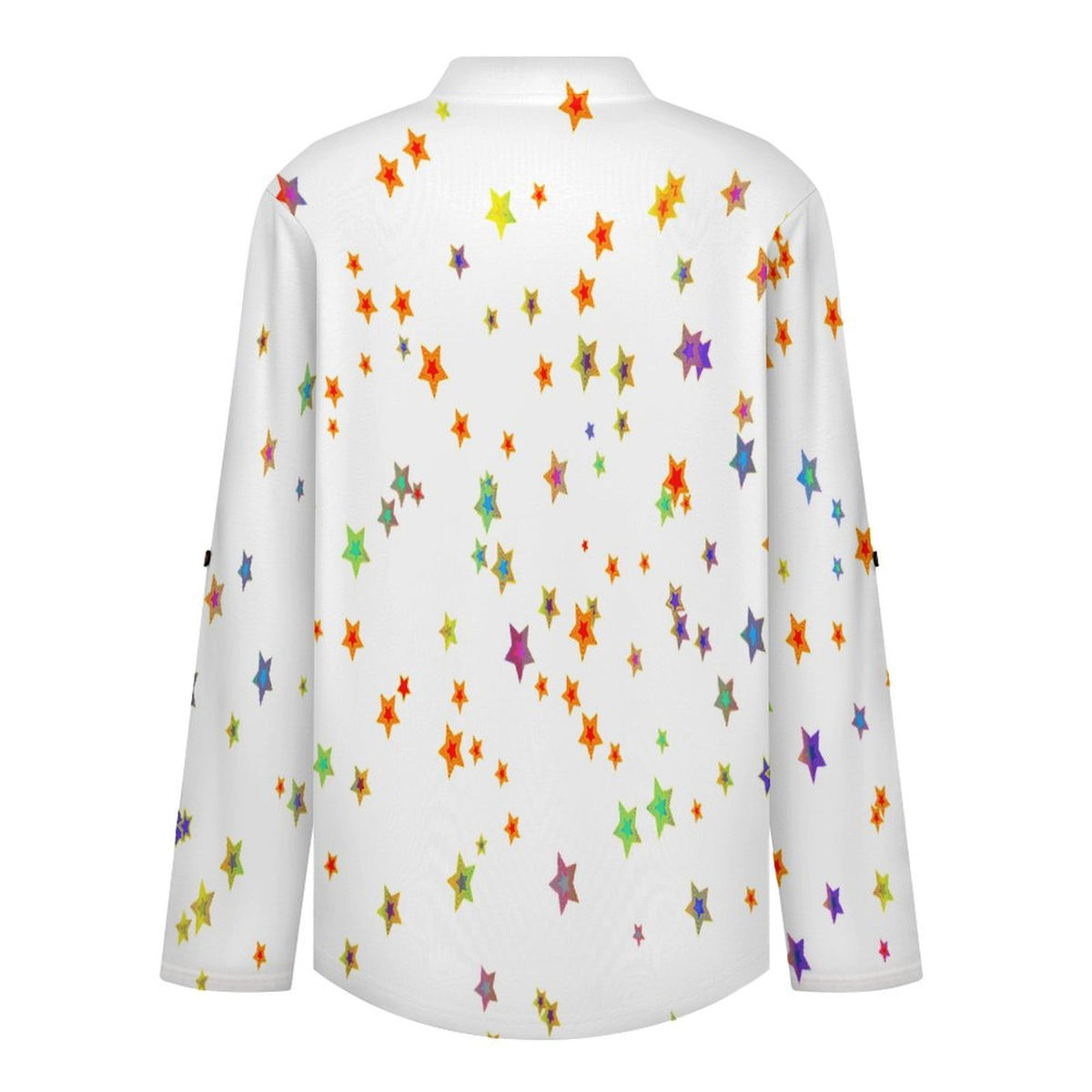 Colored Stars Roll Tab 3/4 Sleeve Notched V Neck Tunic Blouse