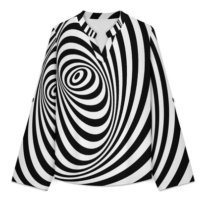 Vortex, 3D, Stripe  Versatile Notched V-Neck Tunic | Roll Tab 3/4 Sleeve Office Casual Top