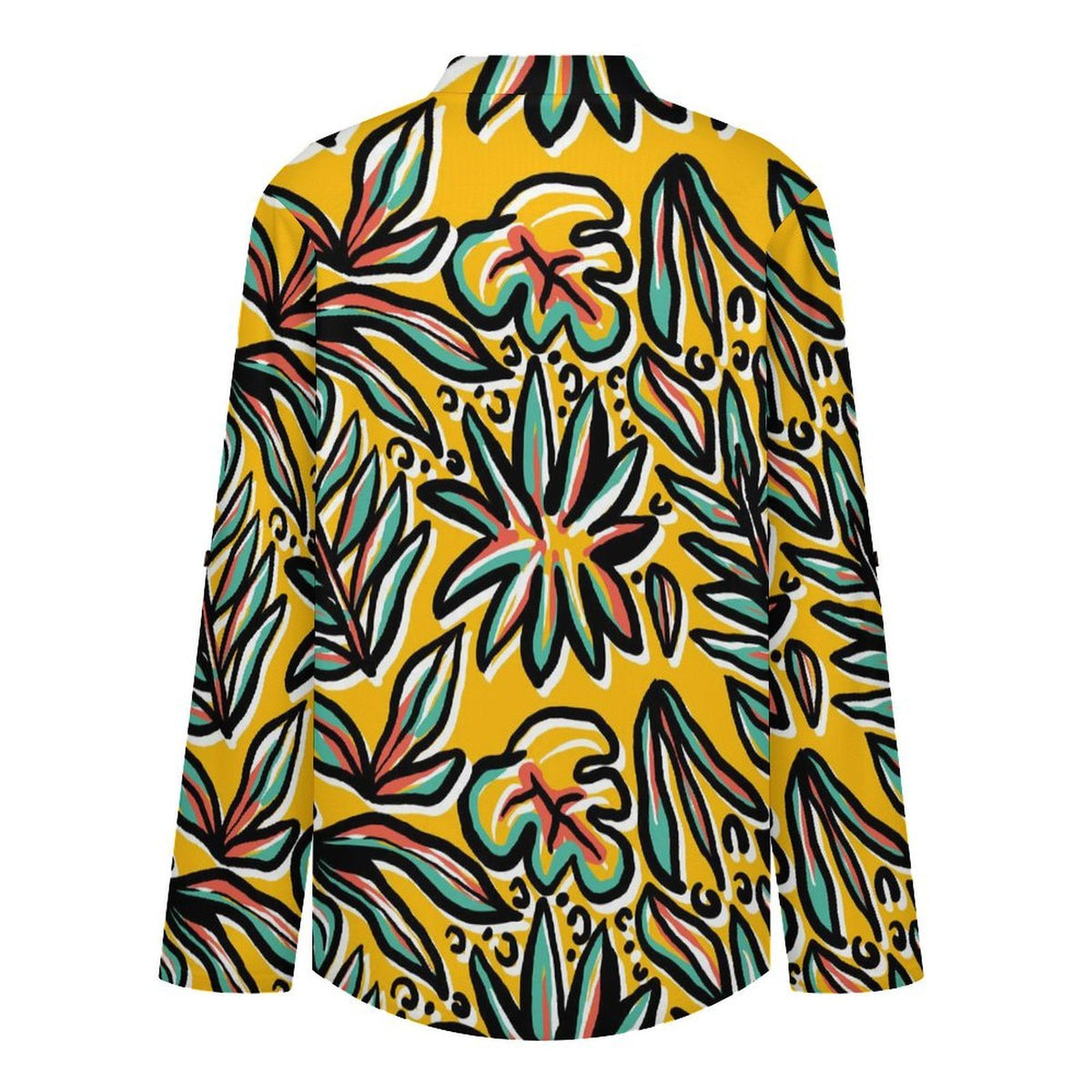 Women Curved Hem V Neck Roll Sleeve Casual Work Top  Floral, Repeating Pattern