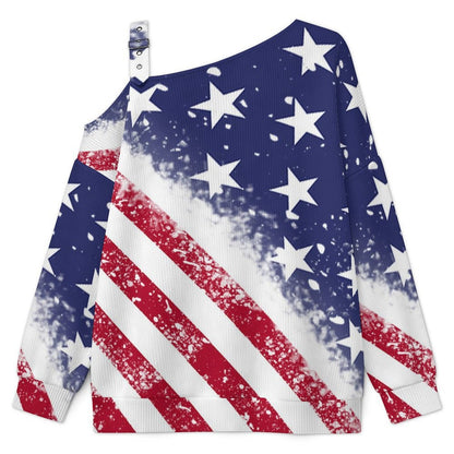 Women’s Off-Shoulder Knit Sweater National Flag,American