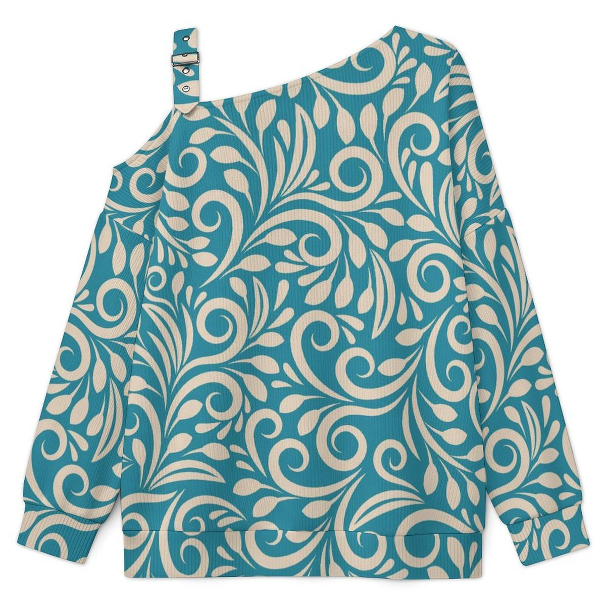 Blue Totem, Background Fall Casual Asymmetric Shoulder Knit Top with Buckle Detail