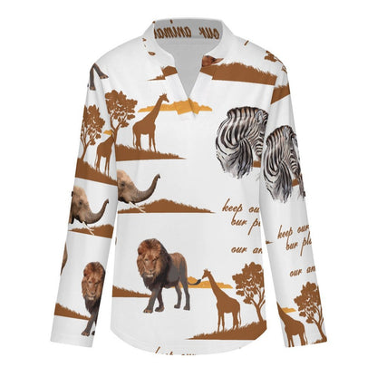 Environmental Protection, Grassland, Repeating Patterns  Versatile Notched V-Neck Tunic | Roll Tab 3/4 Sleeve Office Casual Top