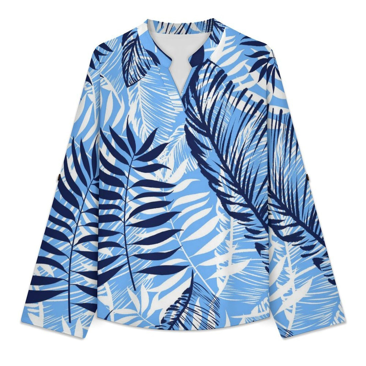 Stand-up Collar Long-sleeved Shirt Summer-flower-blue-yellow-full Print-T-shirt-phone Case white S Women’s V-Neck Blouses