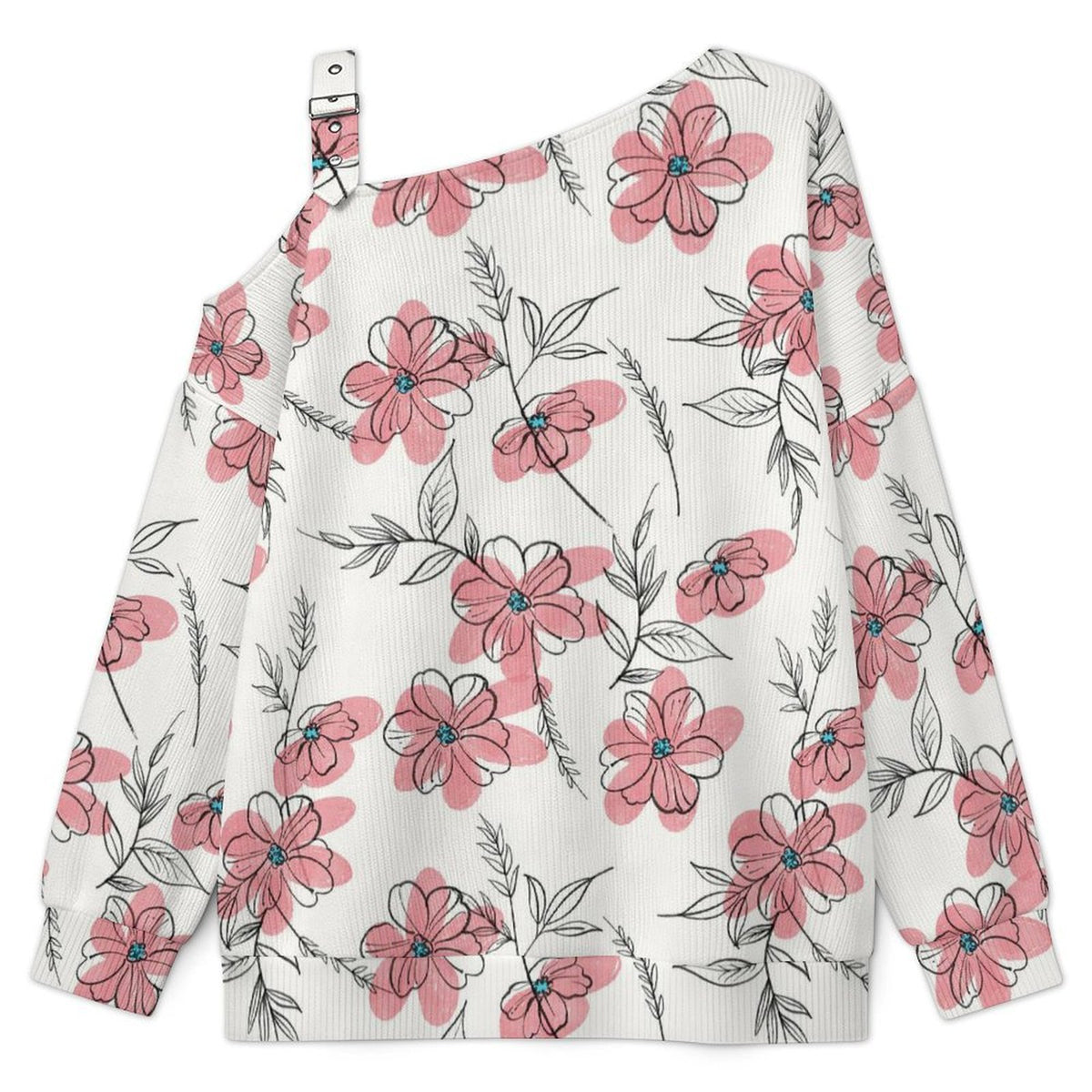 Long Sleeve Relaxed-Fit Solid Pullover Flower Pattern