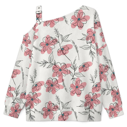 Long Sleeve Relaxed-Fit Solid Pullover Flower Pattern