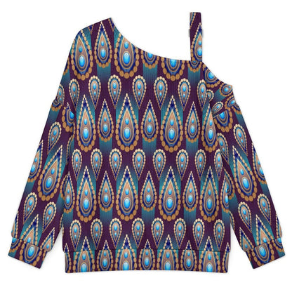 Fall Casual Asymmetric Shoulder Knit Top with Buckle Detail Retro Water Drop Pattern