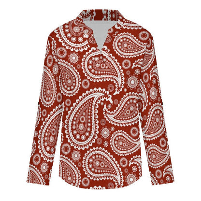 Paisley  Versatile Notched V-Neck Tunic | Roll Tab 3/4 Sleeve Office Casual Top