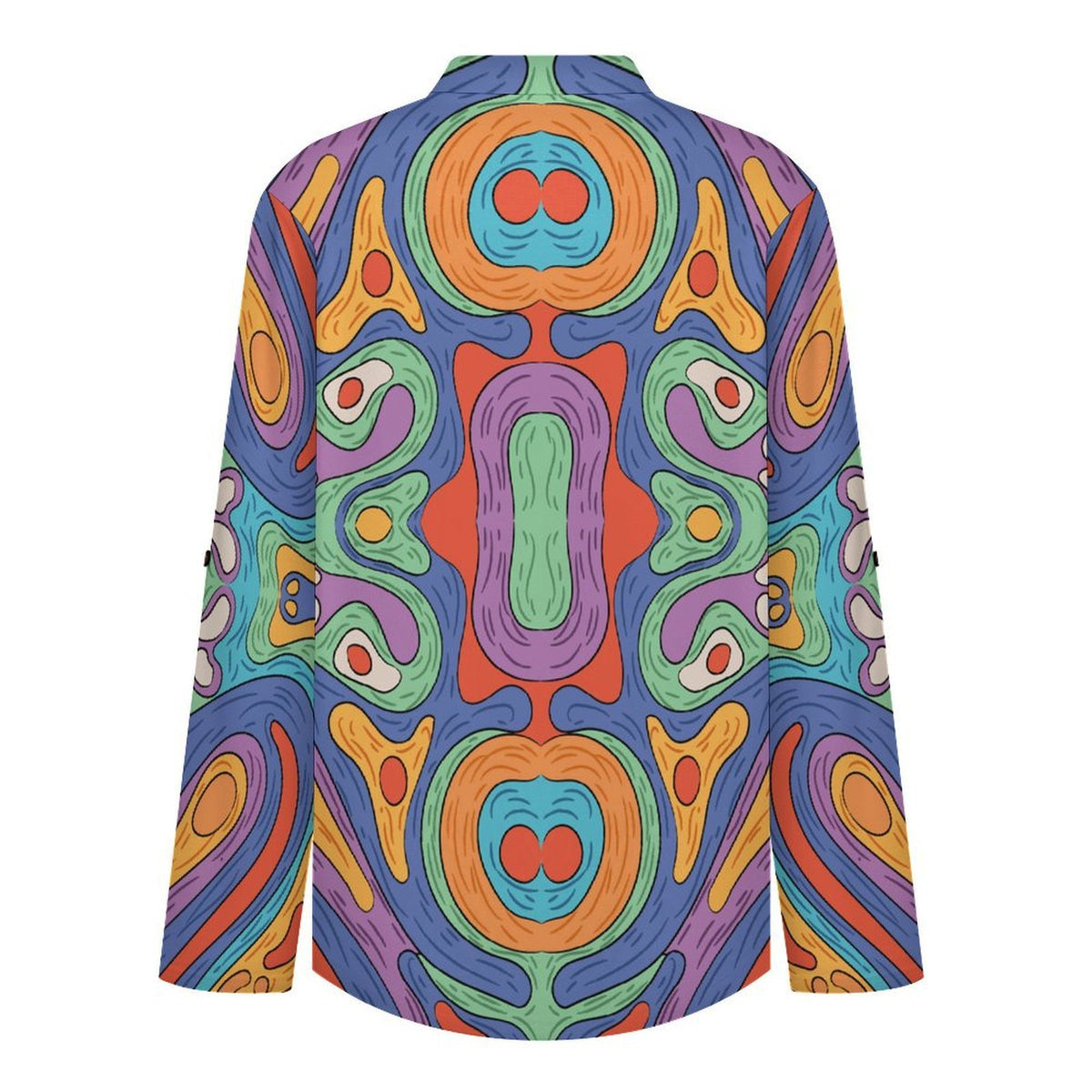 Stand-up Collar Long-sleeved Shirt Repetitive Pattern  Customization Women’s V-Neck Blouses,long Sleeve,Roll-Up Sleeve Shirt