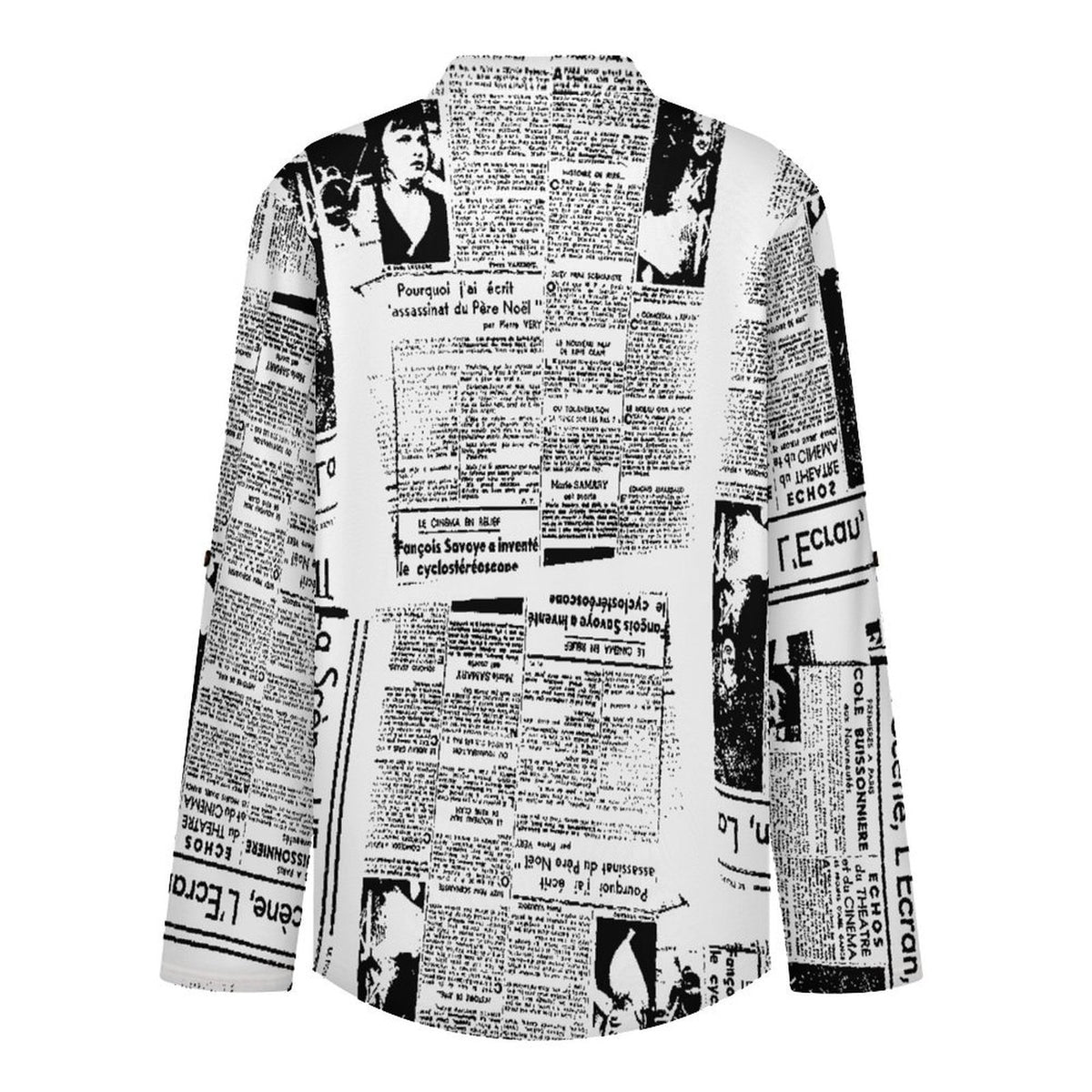 Stand-up Collar Long-sleeved Shirt Newspaper Vintage Dress  Customization Women’s V-Neck Blouses,long Sleeve,Roll-Up Sleeve Shirt