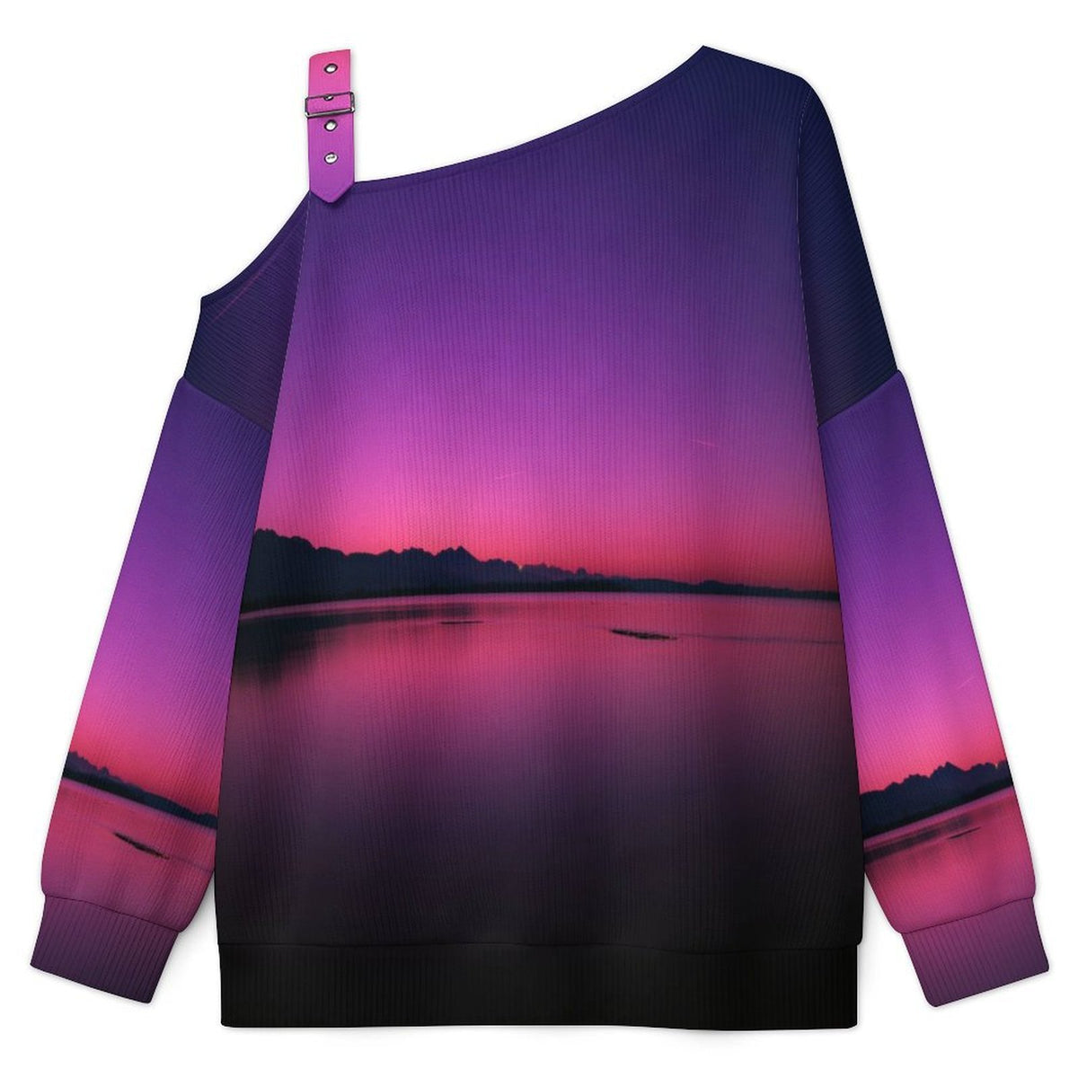 Off-the-shoulder Sweater Quiet Purple Glow  Asymmetric Cold Shoulder Knit Sweater for Women, Adjustable Buckle Strap Long Sleeve Casual Slouchy Pullover