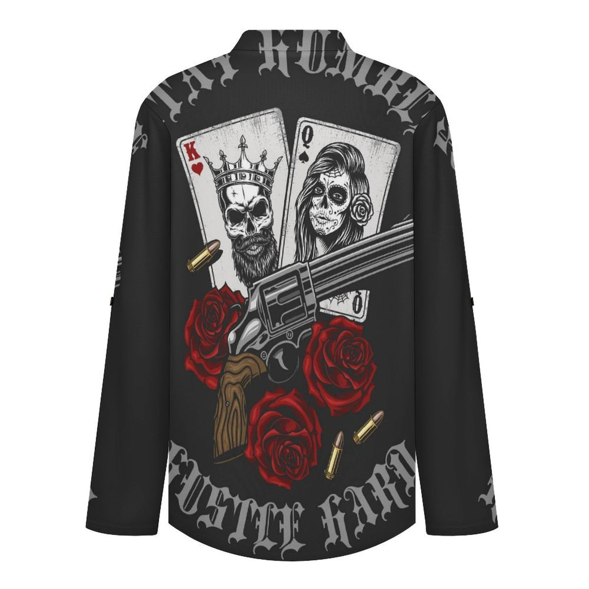 Stand-up Collar Long-sleeved Shirt Halloween, Poker, Skeletons  Customization Women’s V-Neck Blouses,long Sleeve,Roll-Up Sleeve Shirt