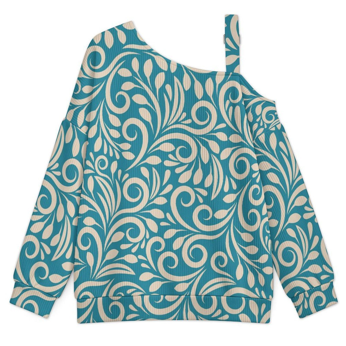 Blue Totem, Background Fall Casual Asymmetric Shoulder Knit Top with Buckle Detail
