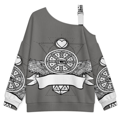 Off-the-shoulder Sweater Wing Eye  Asymmetric Cold Shoulder Knit Sweater for Women, Adjustable Buckle Strap Long Sleeve Casual Slouchy Pullover