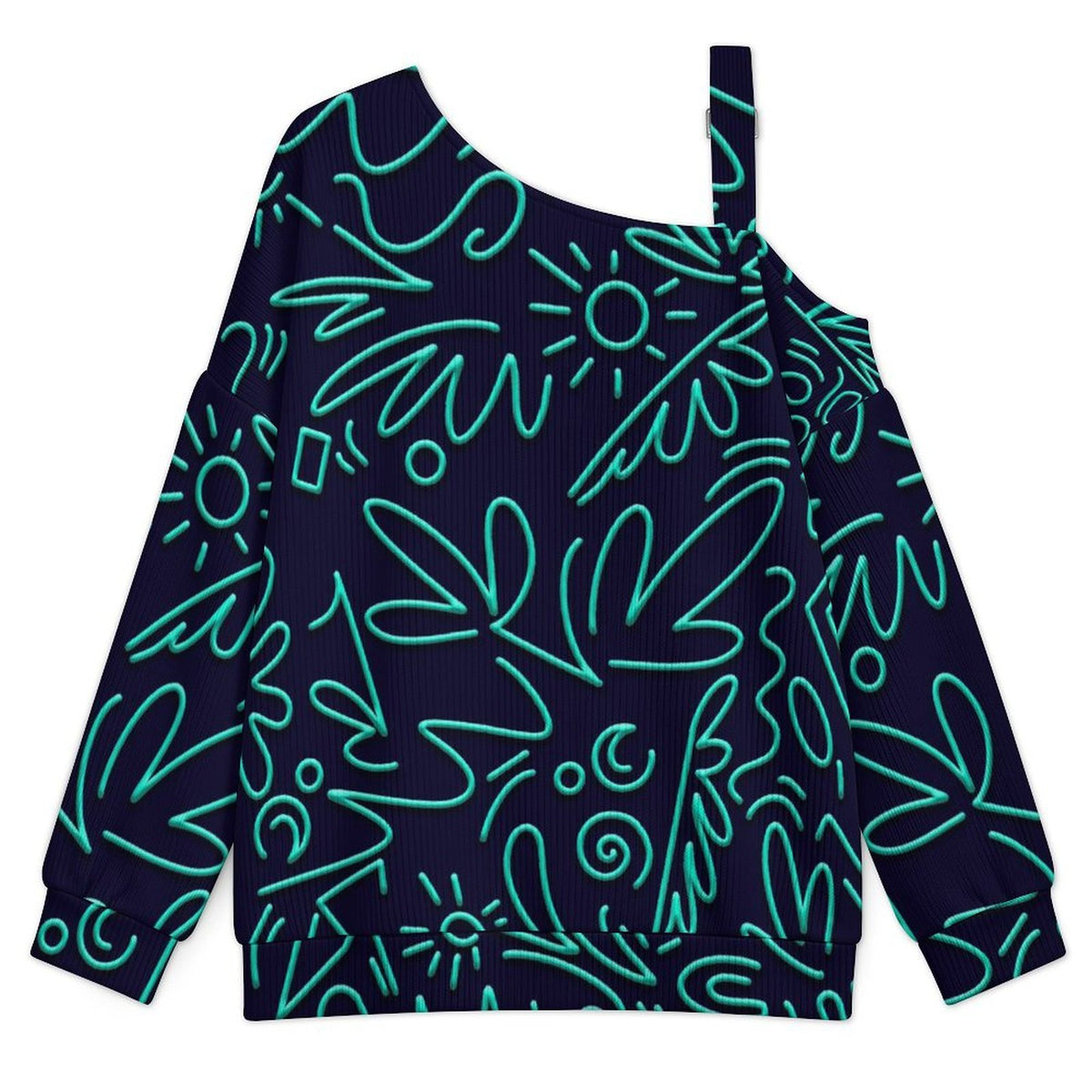 Long Sleeve Relaxed-Fit Solid Pullover Graffit Cute Flower