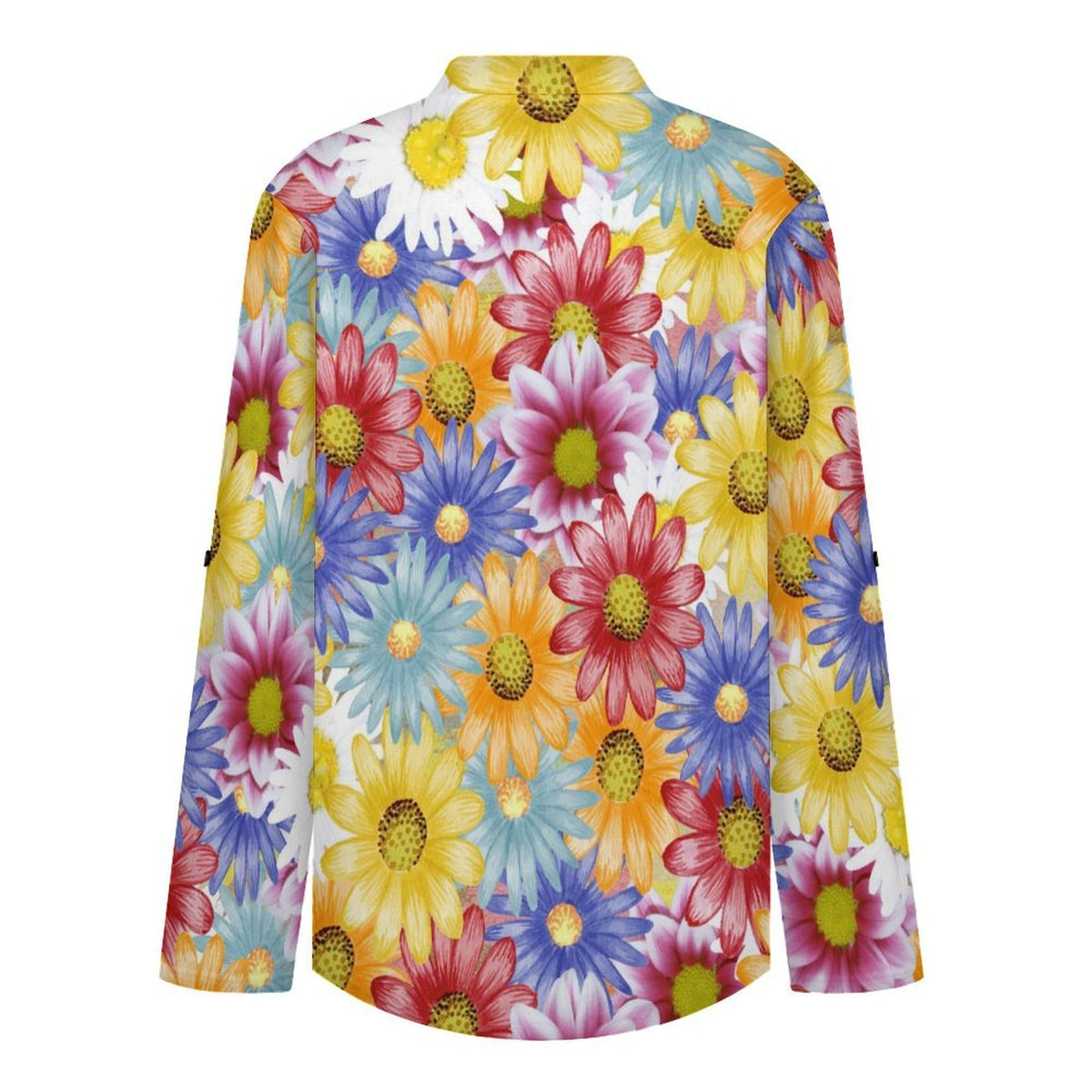 Stand-up Collar Long-sleeved Shirt Color Flowers  Customization Women’s V-Neck Blouses,long Sleeve,Roll-Up Sleeve Shirt