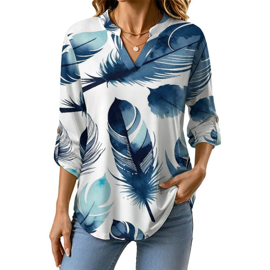 Stand-up Collar Long-sleeved Shirt 全幅定制  Customization Women’s V-Neck Blouses