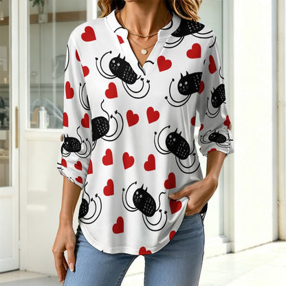 Stand-up Collar Long-sleeved Shirt Long-legged Cat, Funny, Repeating Pattern