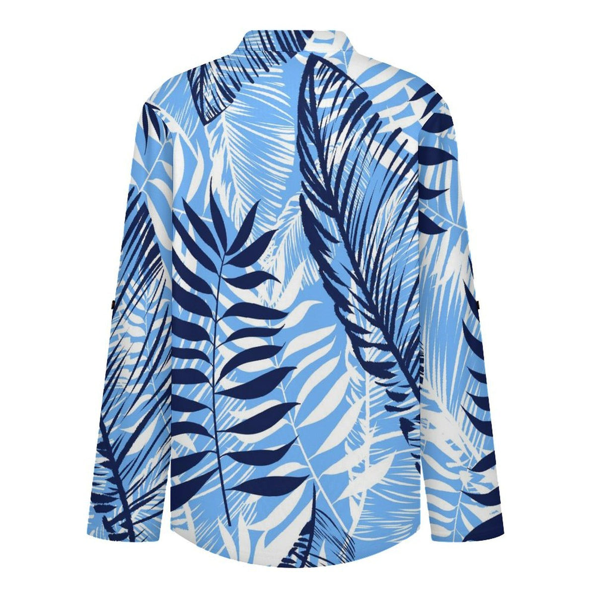 Stand-up Collar Long-sleeved Shirt Summer-flower-blue-yellow-full Print-T-shirt-phone Case  Customization Women’s V-Neck Blouses,long Sleeve,Roll-Up Sleeve Shirt
