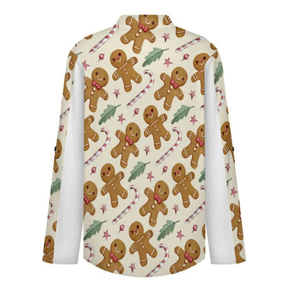 Stand-up Collar Long-sleeved Shirt Christmas Pattern