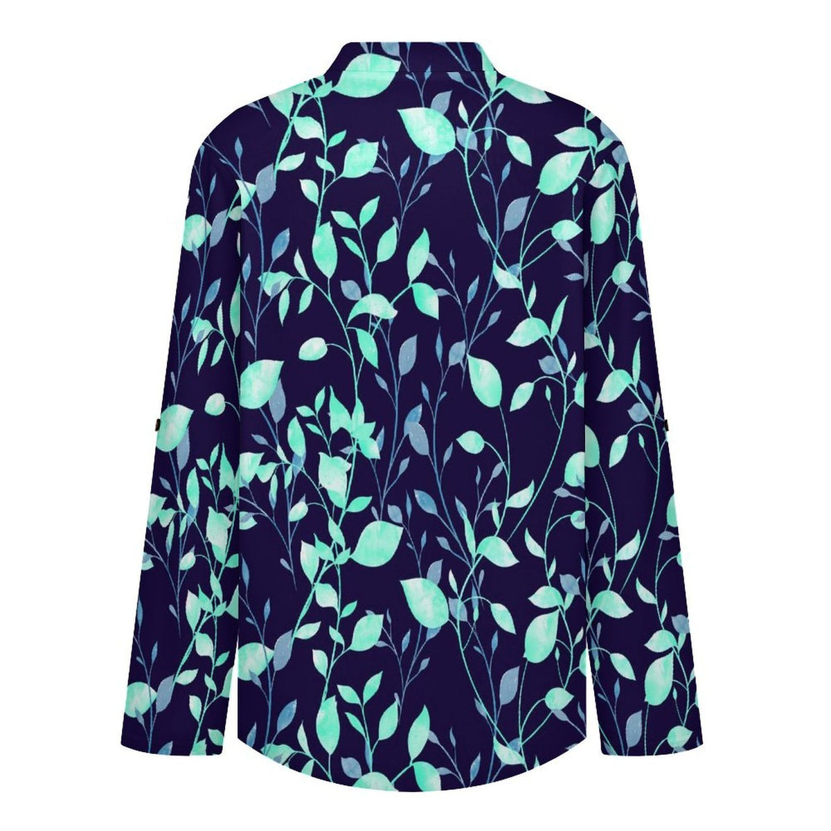 Stand-up Collar Long-sleeved Shirt Flower  Customization Women’s V-Neck Blouses,long Sleeve,Roll-Up Sleeve Shirt