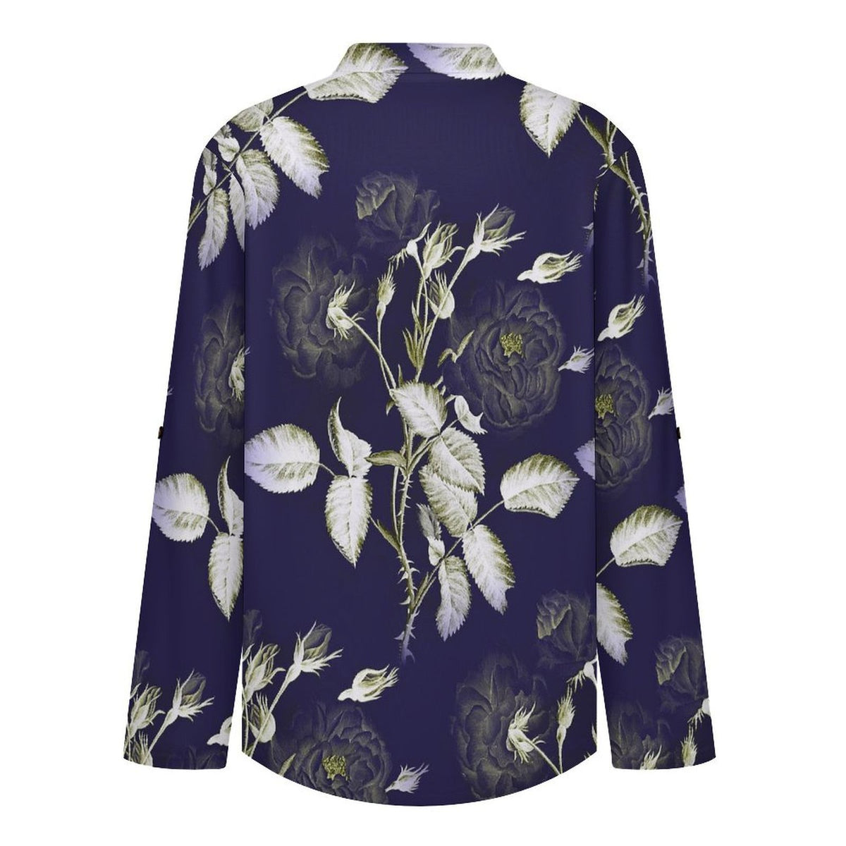 Purple, Flowers, Patterns Roll Tab 3/4 Sleeve Notched V Neck Tunic Blouse