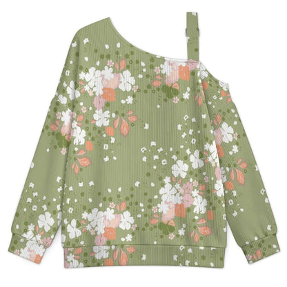 Women’s Off-Shoulder Knit Sweater Flowers Background
