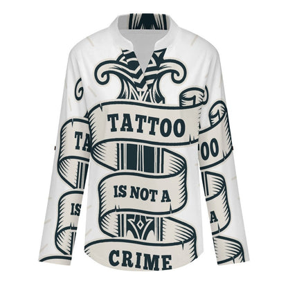 Dagger, Weapon Women's Notched V Neck Tunic Tops, Roll Up 3/4 Sleeve Button Cuff Casual Blouse, Hem Loose Work Shirts