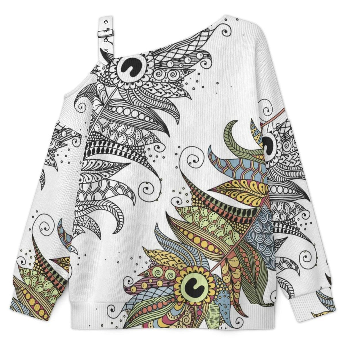 Women’s Off-Shoulder Knit Sweater Feathers